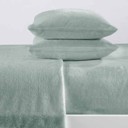 Sleep City Twin / Sea Mist Sheets 4-Piece Solid Plush Sheet - Velvet Luxe Collection Great Bay Home