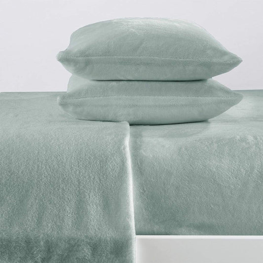 Sleep City Twin / Sea Mist Sheets 4-Piece Solid Plush Sheet - Velvet Luxe Collection Great Bay Home