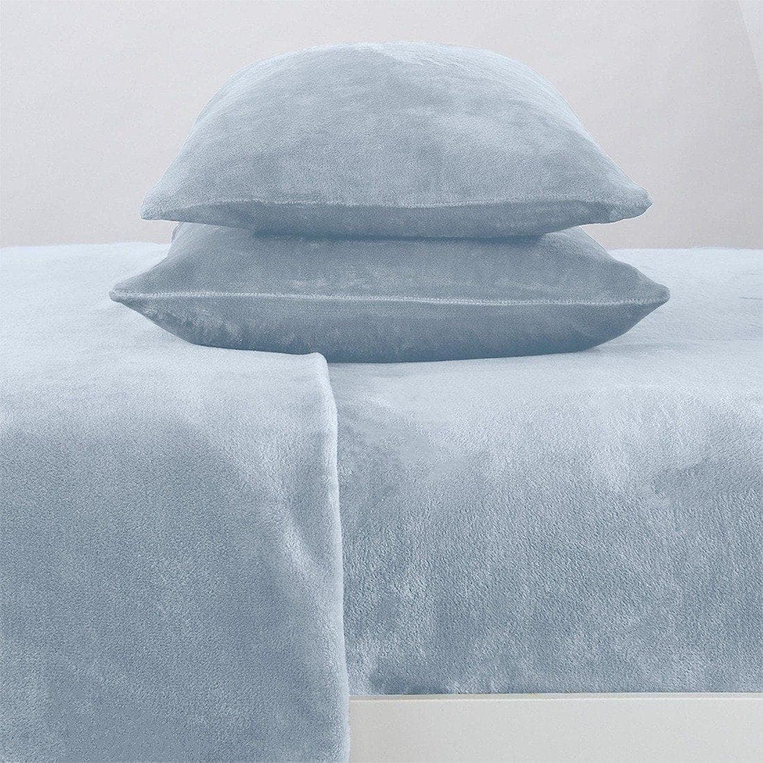 Sleep City Twin / Pearl Blue Sheets 4-Piece Solid Plush Sheet - Velvet Luxe Collection Great Bay Home