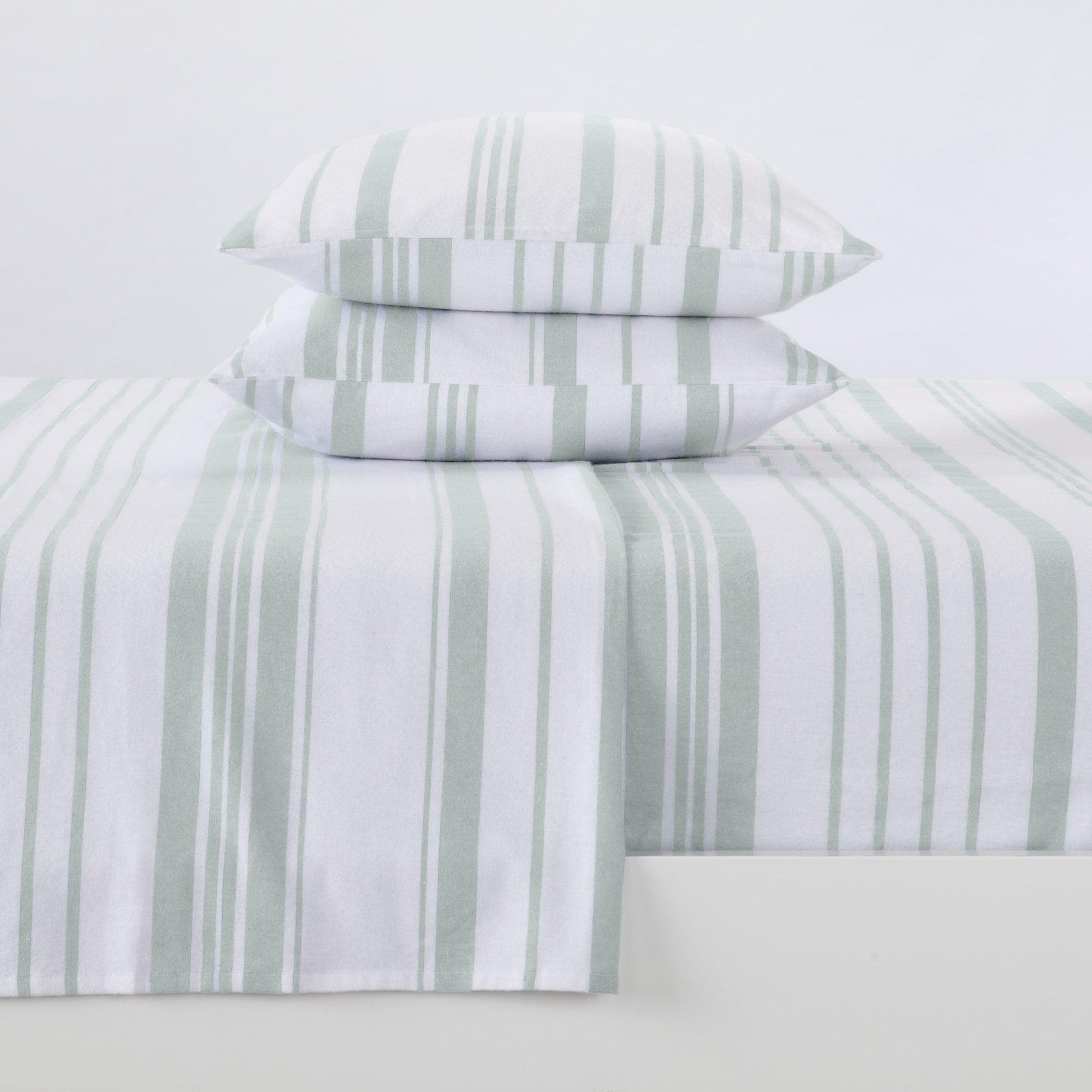 Sleep City Twin / Stripe - Barely Blue Sheets 4-Piece Turkish Cotton Flannel Sheet - Raye Collection Great Bay Home