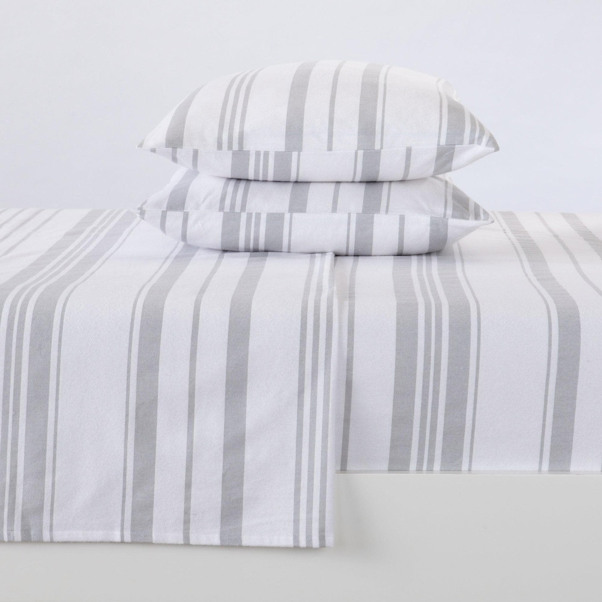 Sleep City Twin / Stripe - Soft Grey Sheets 4-Piece Turkish Cotton Flannel Sheet - Raye Collection Great Bay Home