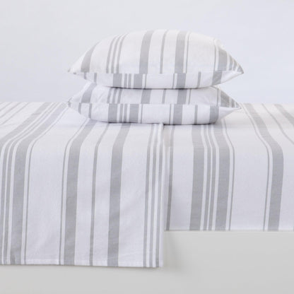 Sleep City Twin / Stripe - Soft Grey Sheets 4-Piece Turkish Cotton Flannel Sheet - Raye Collection Great Bay Home