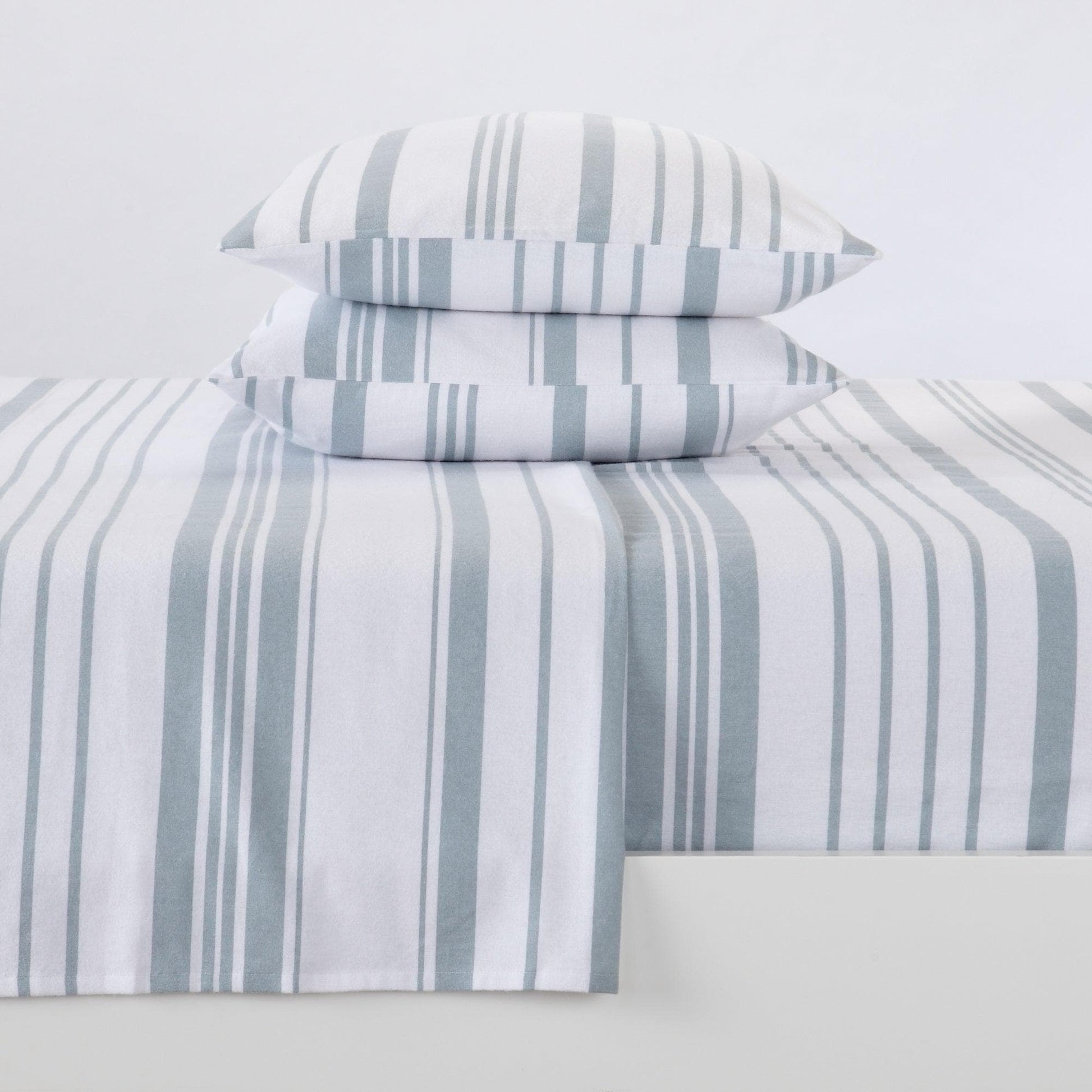 Sleep City Twin / Stripe - Soft Blue Sheets 4-Piece Turkish Cotton Flannel Sheet - Raye Collection Great Bay Home