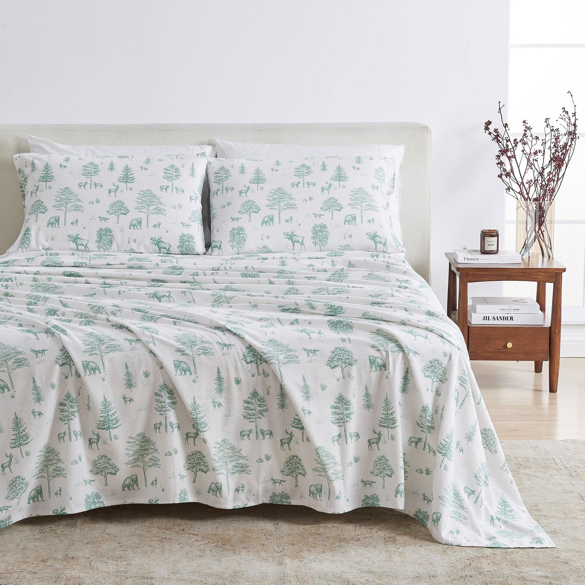 Sleep City Twin / Wild Acres - Sage Sheets 4-Piece Turkish Cotton Flannel Sheet - Stratton Collection Great Bay Home