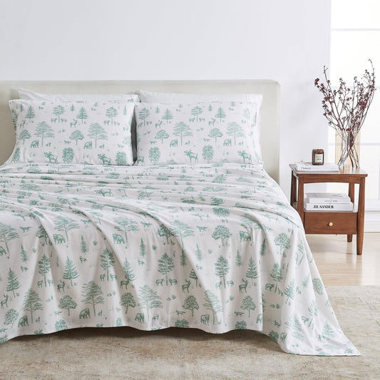 Sleep City Twin / Wild Acres - Sage Sheets 4-Piece Turkish Cotton Flannel Sheet - Stratton Collection Great Bay Home