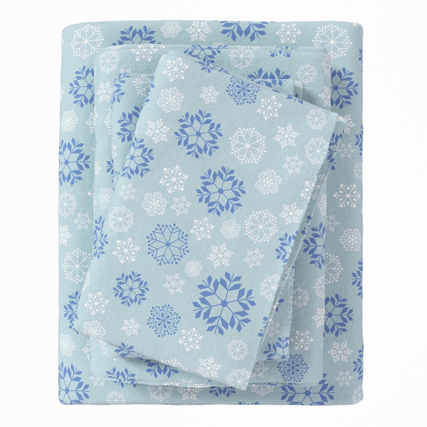 Sleep City Twin / Blue Snowflake Sheets 4-Piece Turkish Cotton Flannel Sheet - Stratton Collection Great Bay Home
