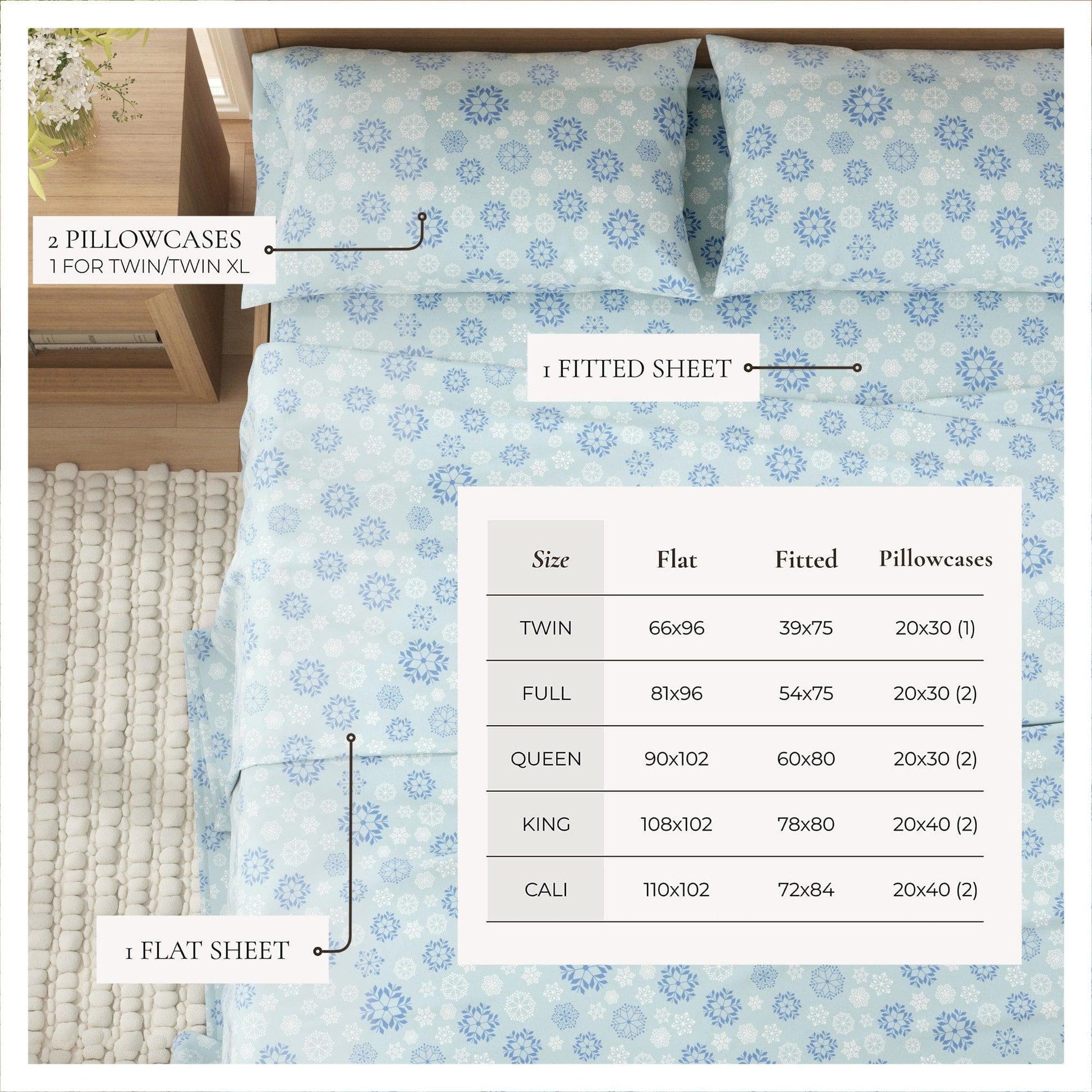 Sleep City Twin / Polar Bears Sheets 4-Piece Turkish Cotton Flannel Sheet - Stratton Collection Great Bay Home