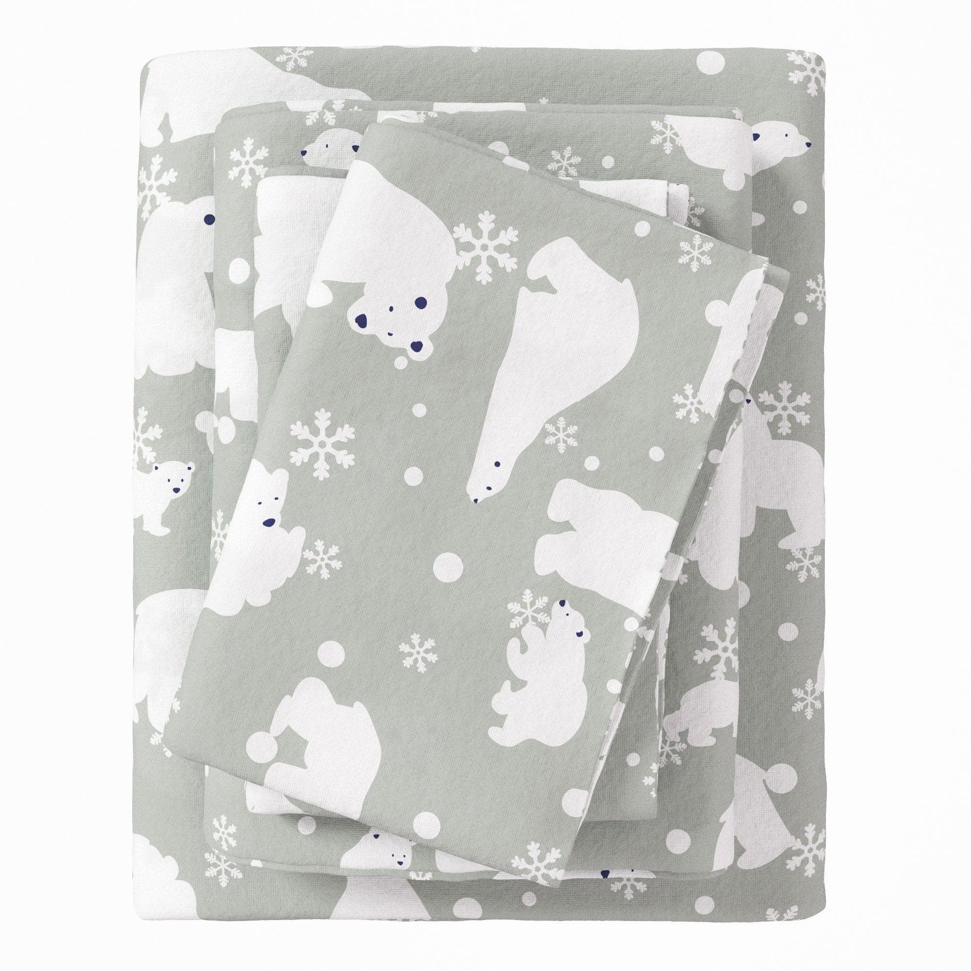 Sleep City Twin / Grey Polar Bears Sheets 4-Piece Turkish Cotton Flannel Sheet - Stratton Collection Great Bay Home