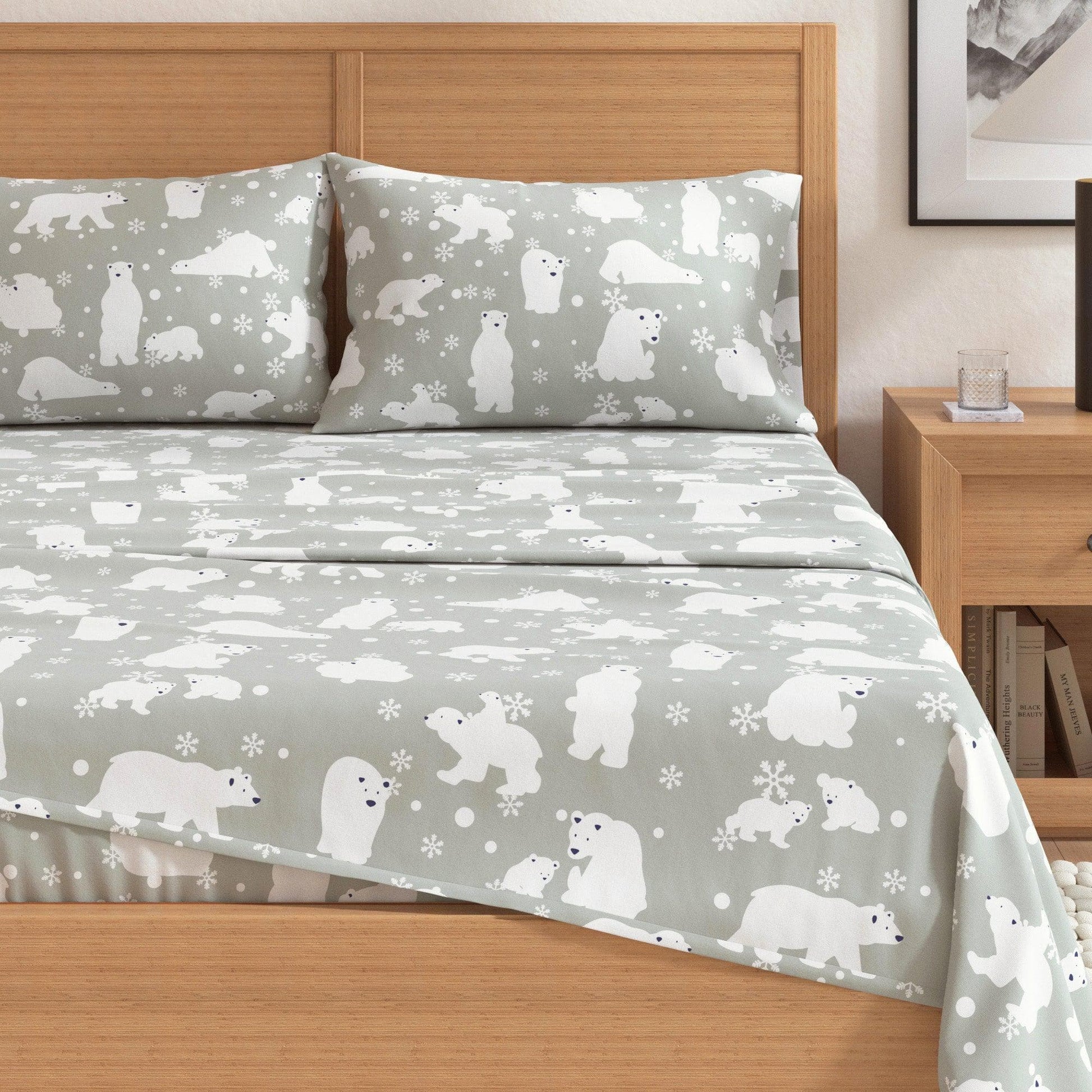 Sleep City Twin / Polar Bears Sheets 4-Piece Turkish Cotton Flannel Sheet - Stratton Collection Great Bay Home