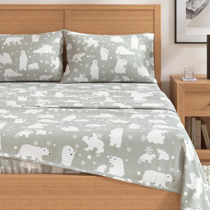 Sleep City Twin / Polar Bears Sheets 4-Piece Turkish Cotton Flannel Sheet - Stratton Collection Great Bay Home
