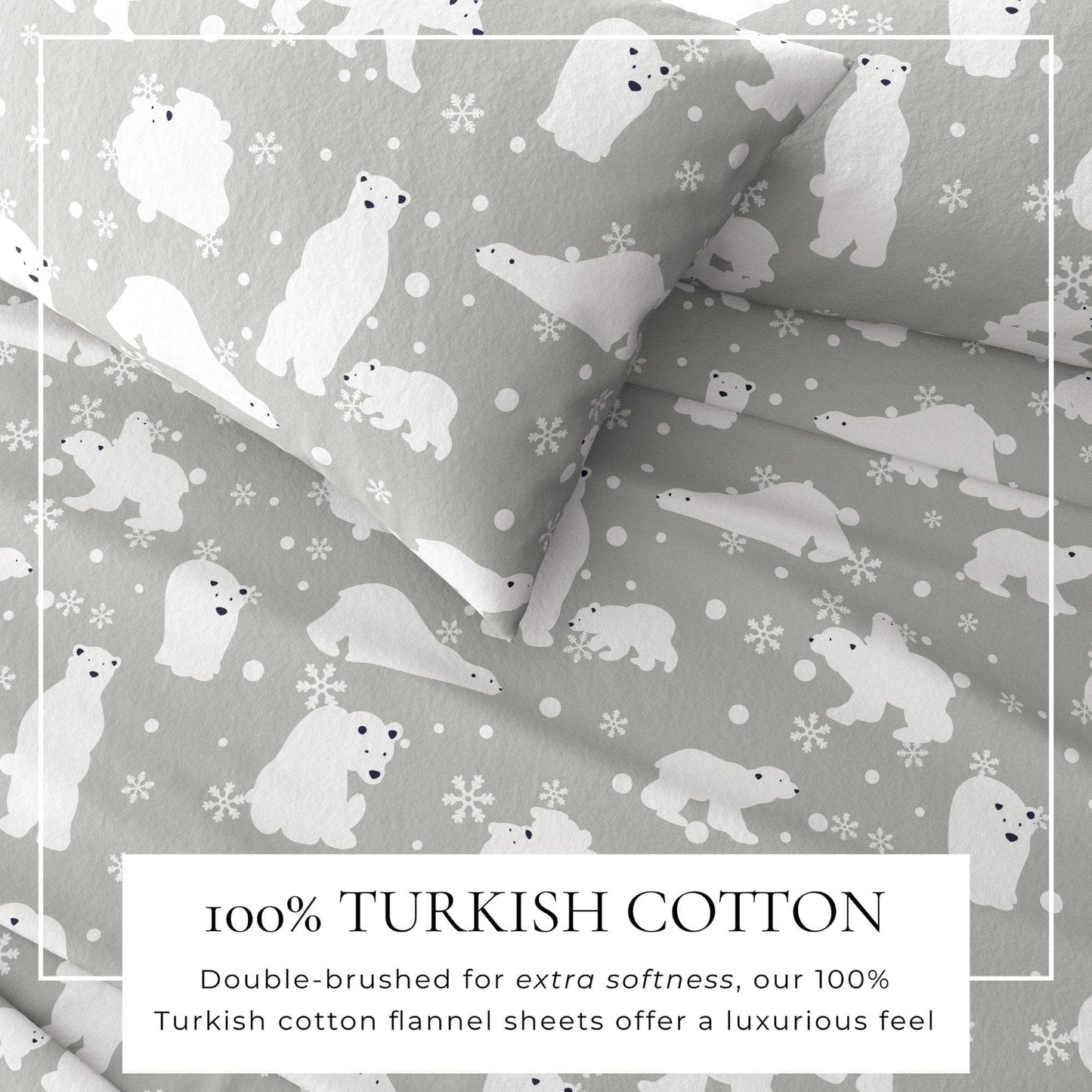 Sleep City Twin / Polar Bears Sheets 4-Piece Turkish Cotton Flannel Sheet - Stratton Collection Great Bay Home