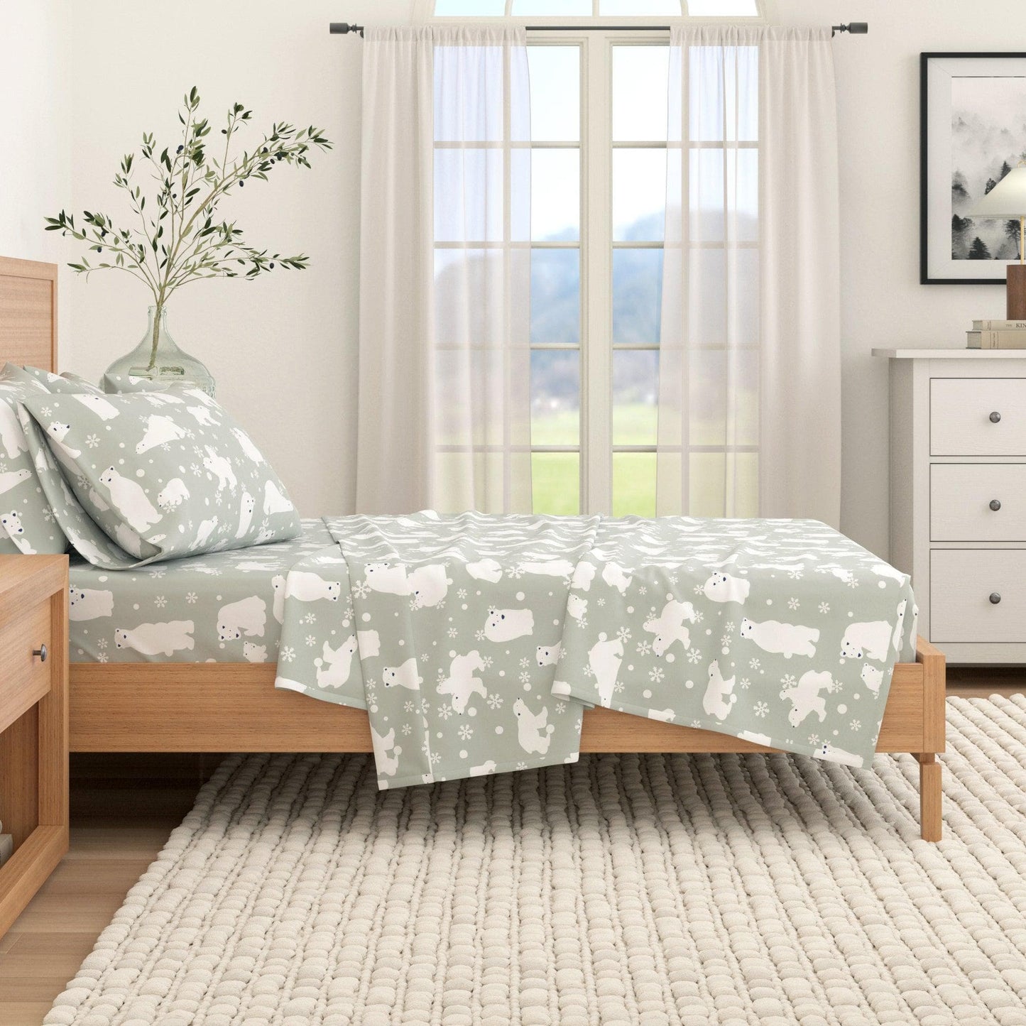 Sleep City Twin / Polar Bears Sheets 4-Piece Turkish Cotton Flannel Sheet - Stratton Collection Great Bay Home