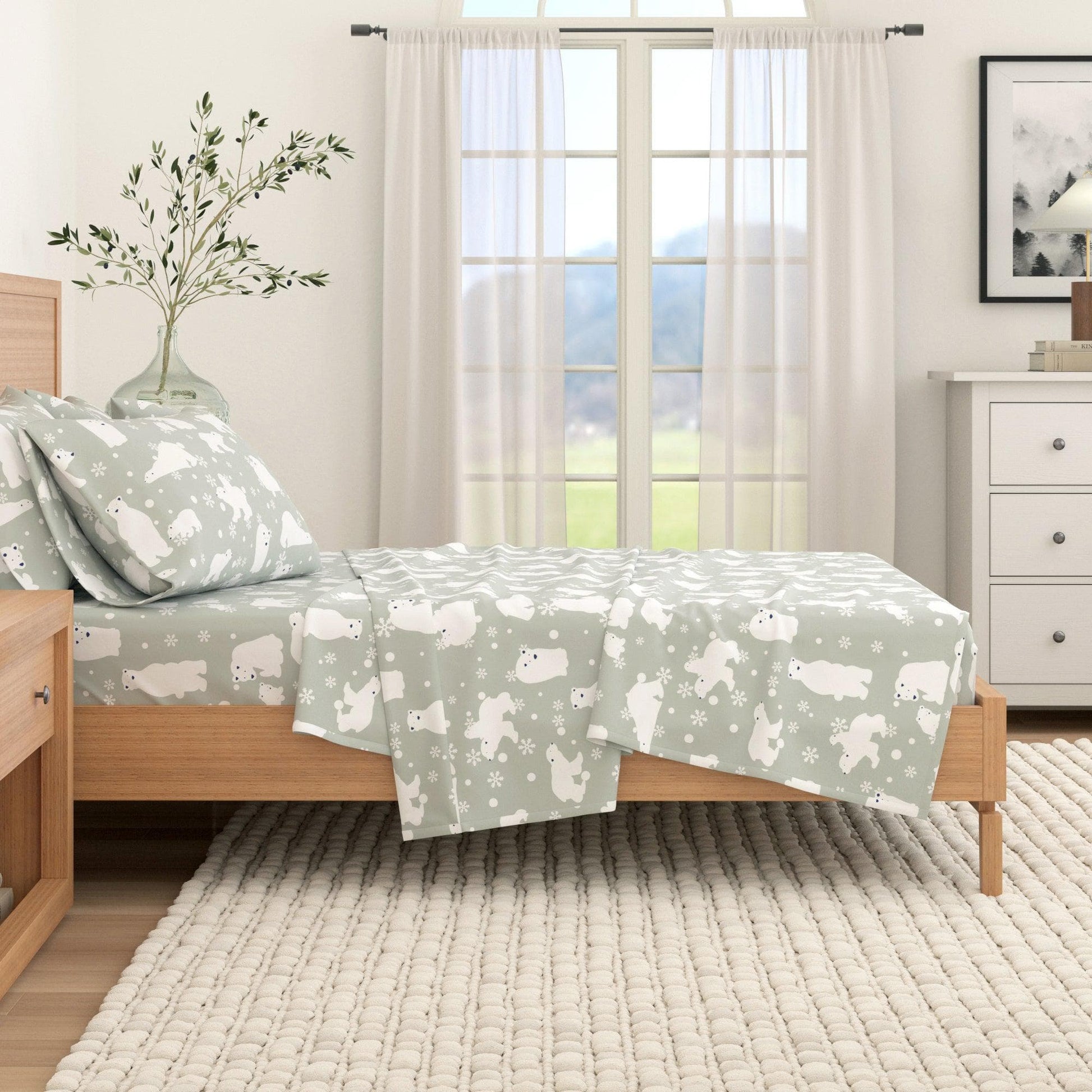 Sleep City Twin / Polar Bears Sheets 4-Piece Turkish Cotton Flannel Sheet - Stratton Collection Great Bay Home