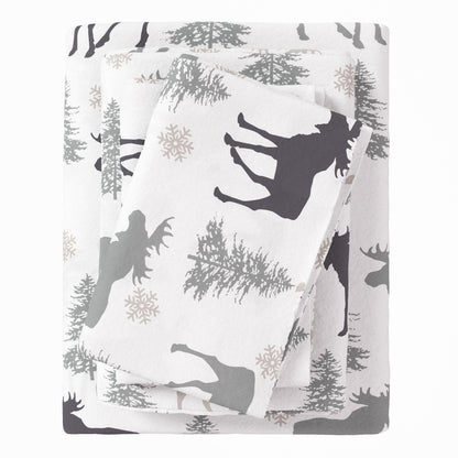 Sleep City Twin / Moose Sheets 4-Piece Turkish Cotton Flannel Sheet - Stratton Collection Great Bay Home