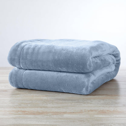 Sleep City Twin / Powder Blue Velvet Plush Sherpa Luxury Bed Blanket - Kinsley Collection Great Bay Home