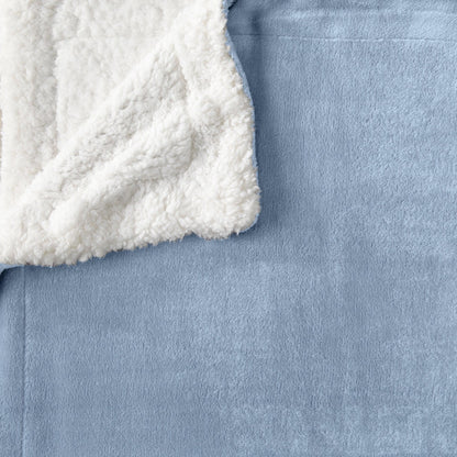 Sleep City Twin / Powder Blue Velvet Plush Sherpa Luxury Bed Blanket - Kinsley Collection Great Bay Home