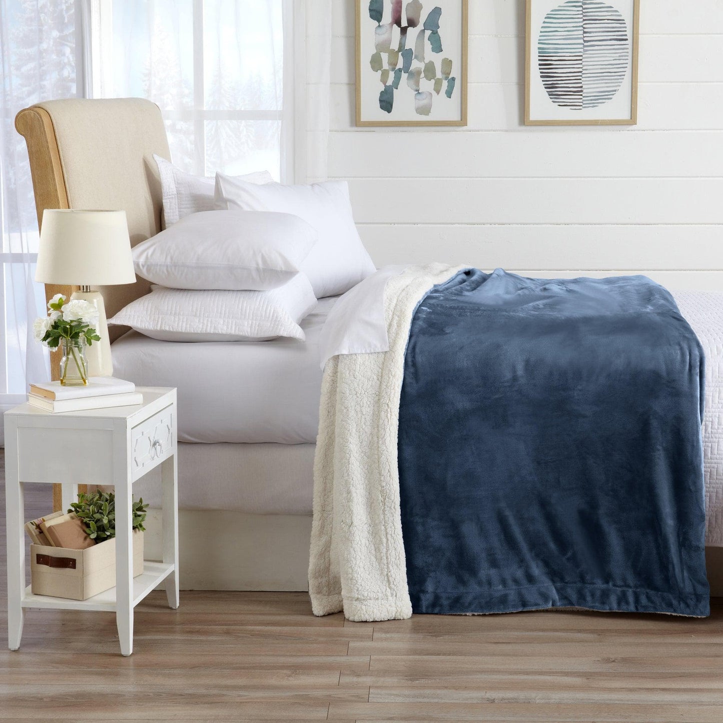 Sleep City Twin / Powder Blue Velvet Plush Sherpa Luxury Bed Blanket - Kinsley Collection Great Bay Home