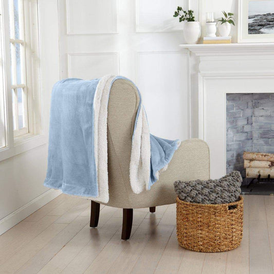 Sleep City 50" x 60" Throw / Powder Blue Velvet Plush Sherpa Luxury Bed Blanket - Kinsley Collection Great Bay Home
