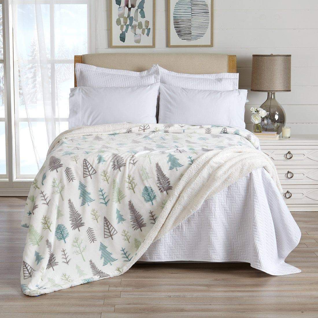 Sleep City Twin / Winter Forest Velvet Plush Sherpa Luxury Bed Blanket - Kinsley Collection Great Bay Home
