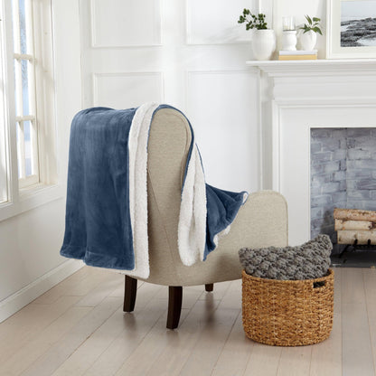 Sleep City Twin / Powder Blue Velvet Plush Sherpa Luxury Bed Blanket - Kinsley Collection Great Bay Home