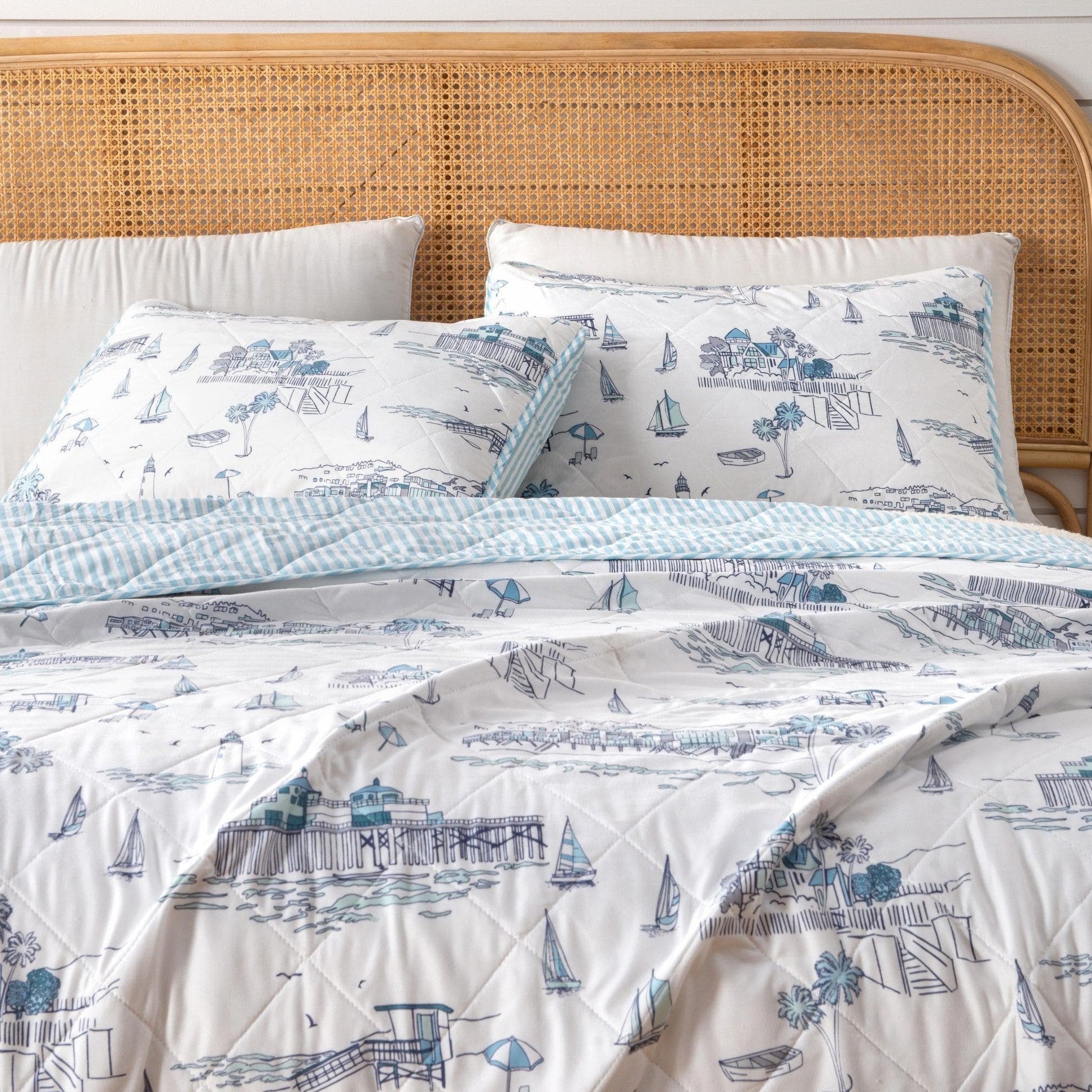 Sleep City Twin / Cape Elizabeth 3-Piece Coastal Toile Quilt Set - Cape Elizabeth Collection Great Bay Home