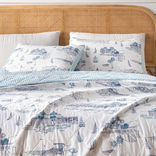 Sleep City Twin / Cape Elizabeth 3-Piece Coastal Toile Quilt Set - Cape Elizabeth Collection Great Bay Home