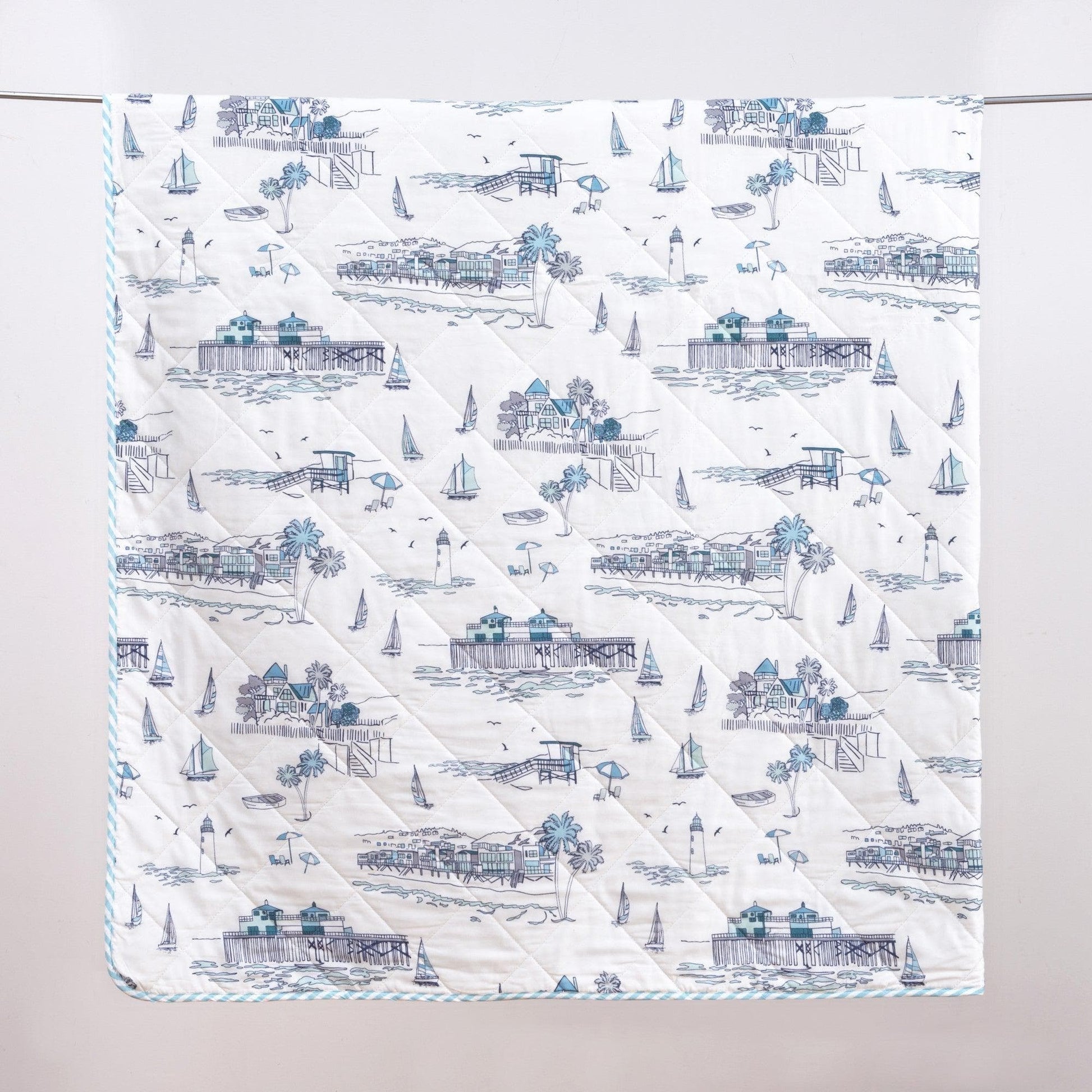 Sleep City Twin / Cape Elizabeth 3-Piece Coastal Toile Quilt Set - Cape Elizabeth Collection Great Bay Home