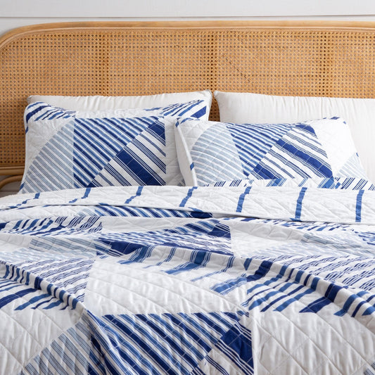 Sleep City Twin / Midnight Bay 3-Piece Navy Stripe Quilt - Midnight Bay Collection Great Bay Home