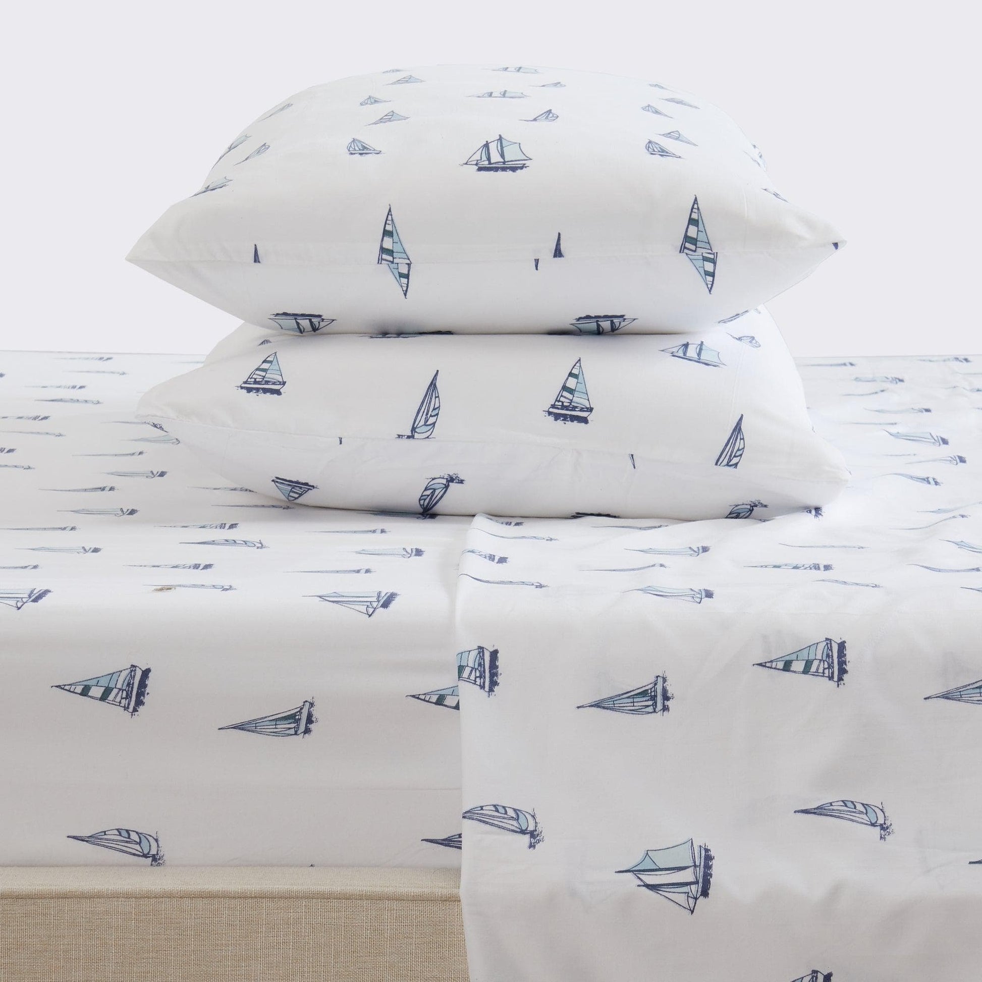 Sleep City Twin / Sailboats 4-Piece Coastal Microfiber Sheet Set - Nantucket Collection Great Bay Home