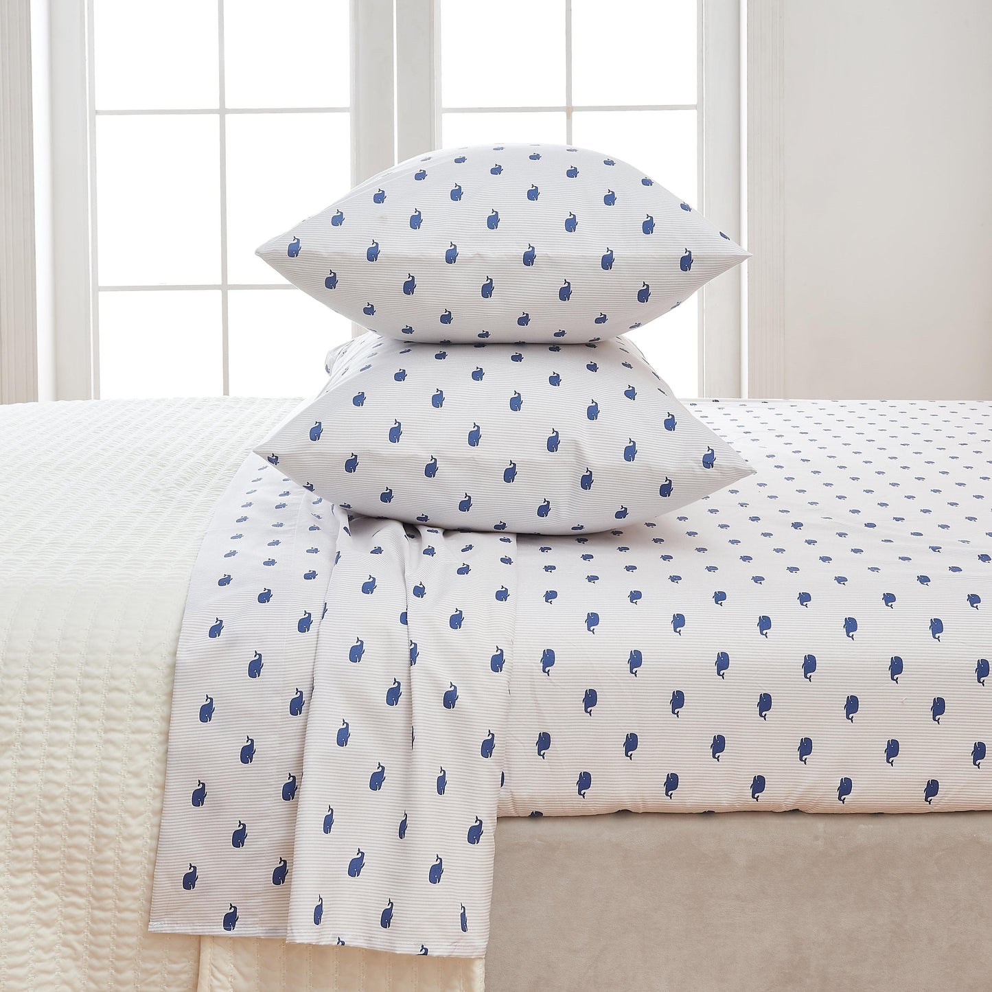 Sleep City Twin / Happy Whales 4-Piece Coastal Microfiber Sheet Set - Nantucket Collection Great Bay Home