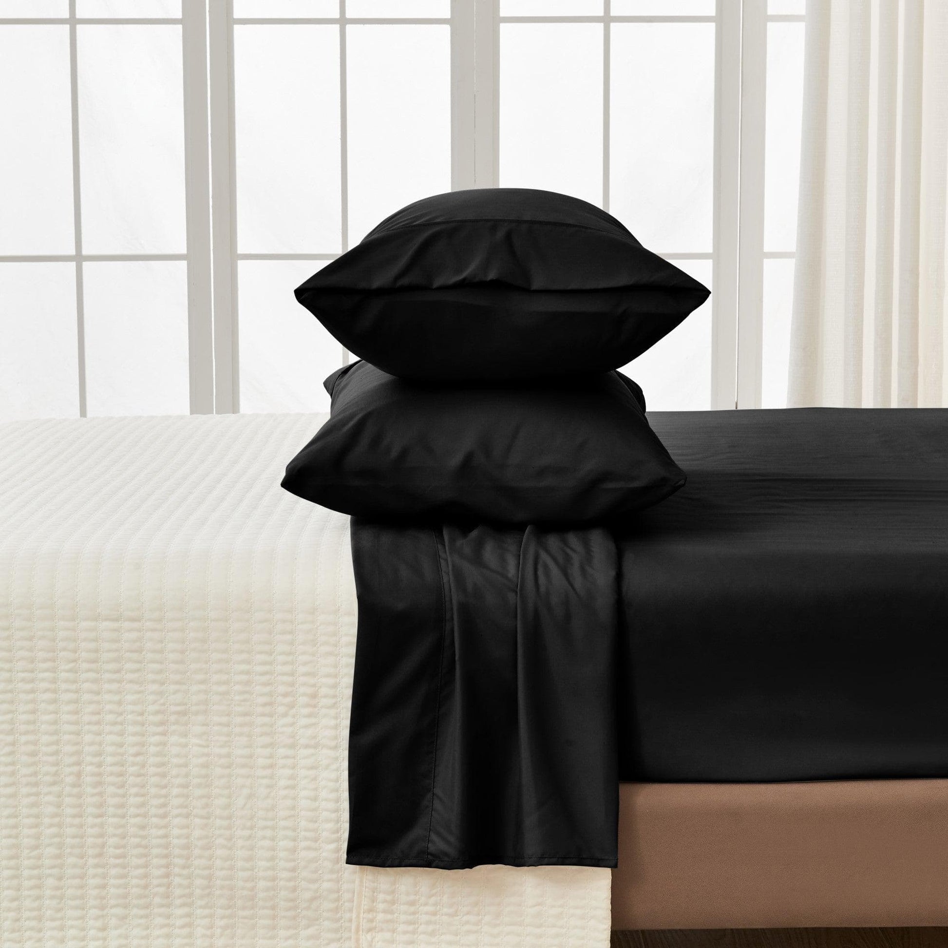 Sleep City Twin / Black 4 Piece Solid Microfiber Sheet - Amara Collection Great Bay Home