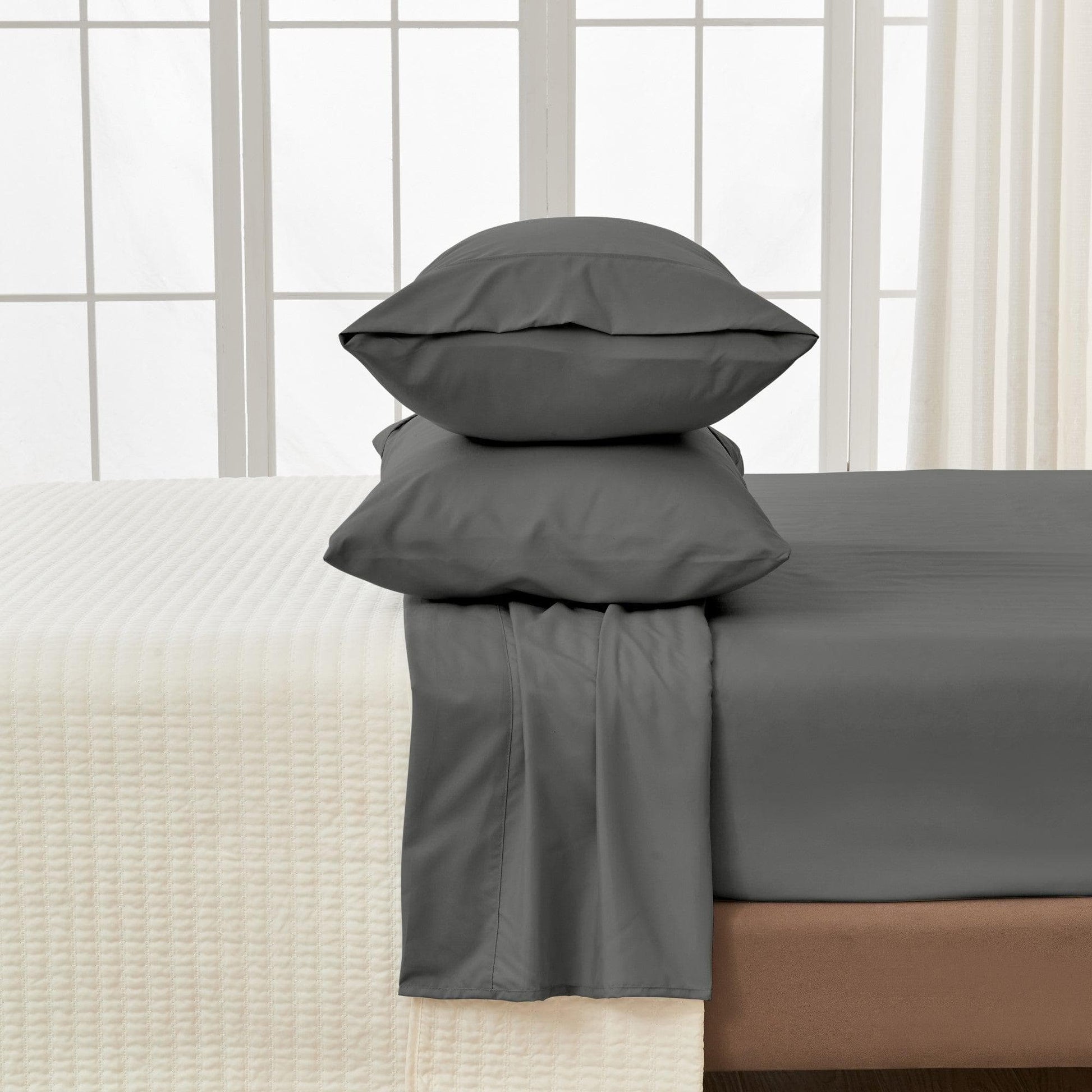Sleep City Twin / Graphite 4 Piece Solid Microfiber Sheet - Amara Collection Great Bay Home