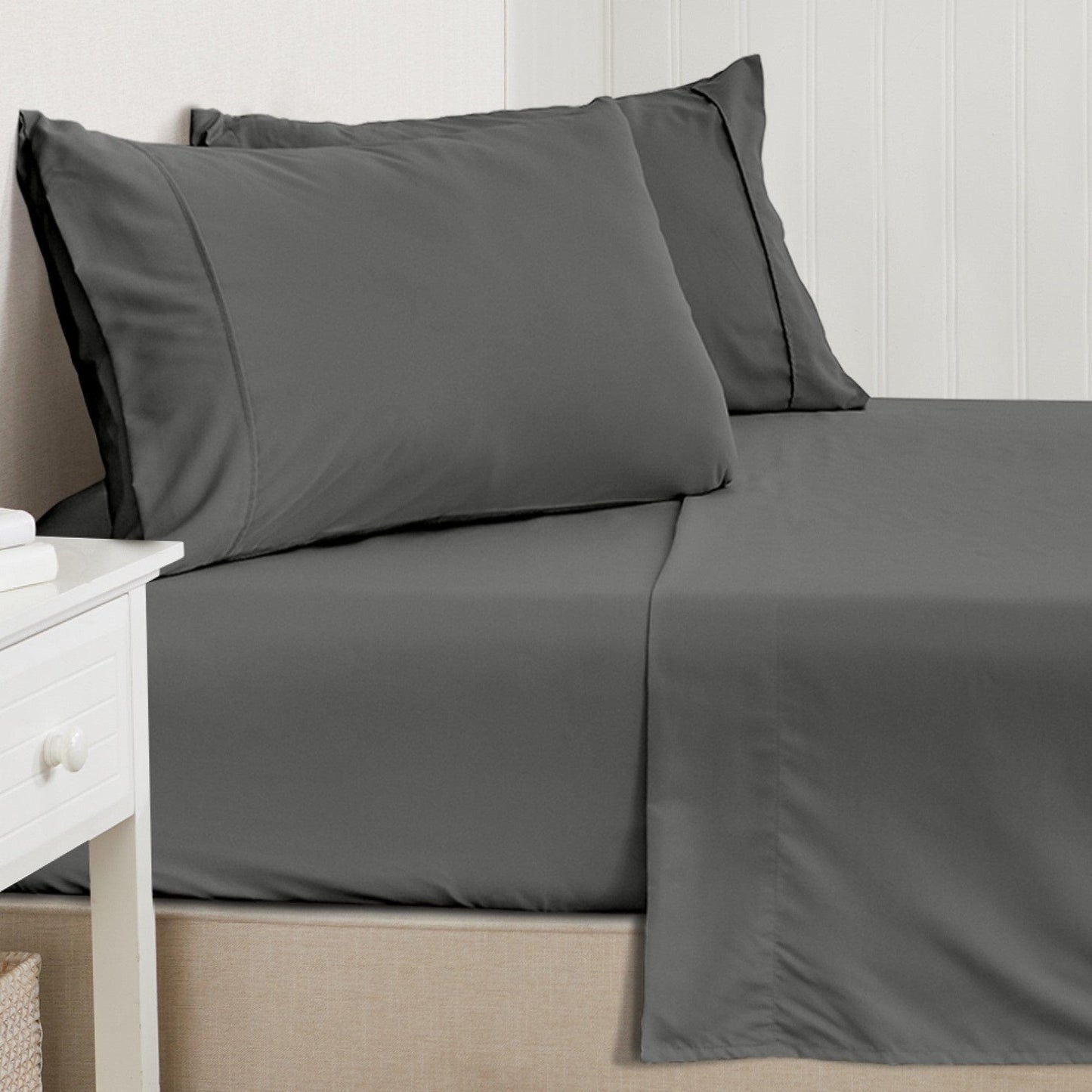 Sleep City Twin / Grey 4 Piece Solid Microfiber Sheet - Amara Collection Great Bay Home