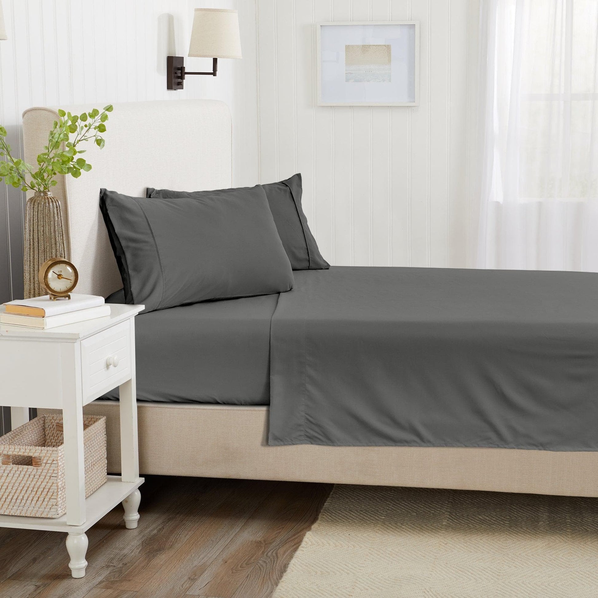 Sleep City Twin / Grey 4 Piece Solid Microfiber Sheet - Amara Collection Great Bay Home