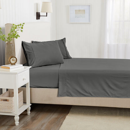 Sleep City Twin / Grey 4 Piece Solid Microfiber Sheet - Amara Collection Great Bay Home