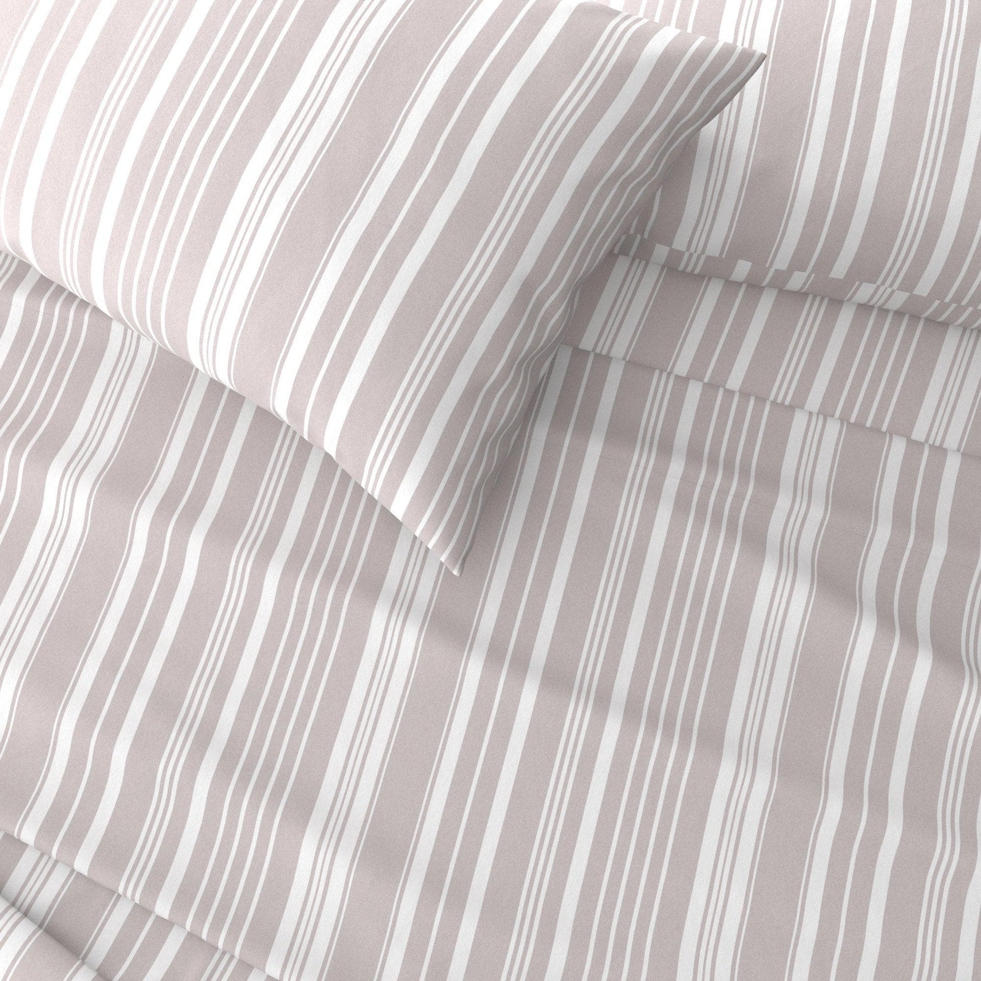 Sleep City King / Sage Green Stripe Bed Sheets 4-Piece Striped Microfiber Sheet Set - Elouise Collection Great Bay Home