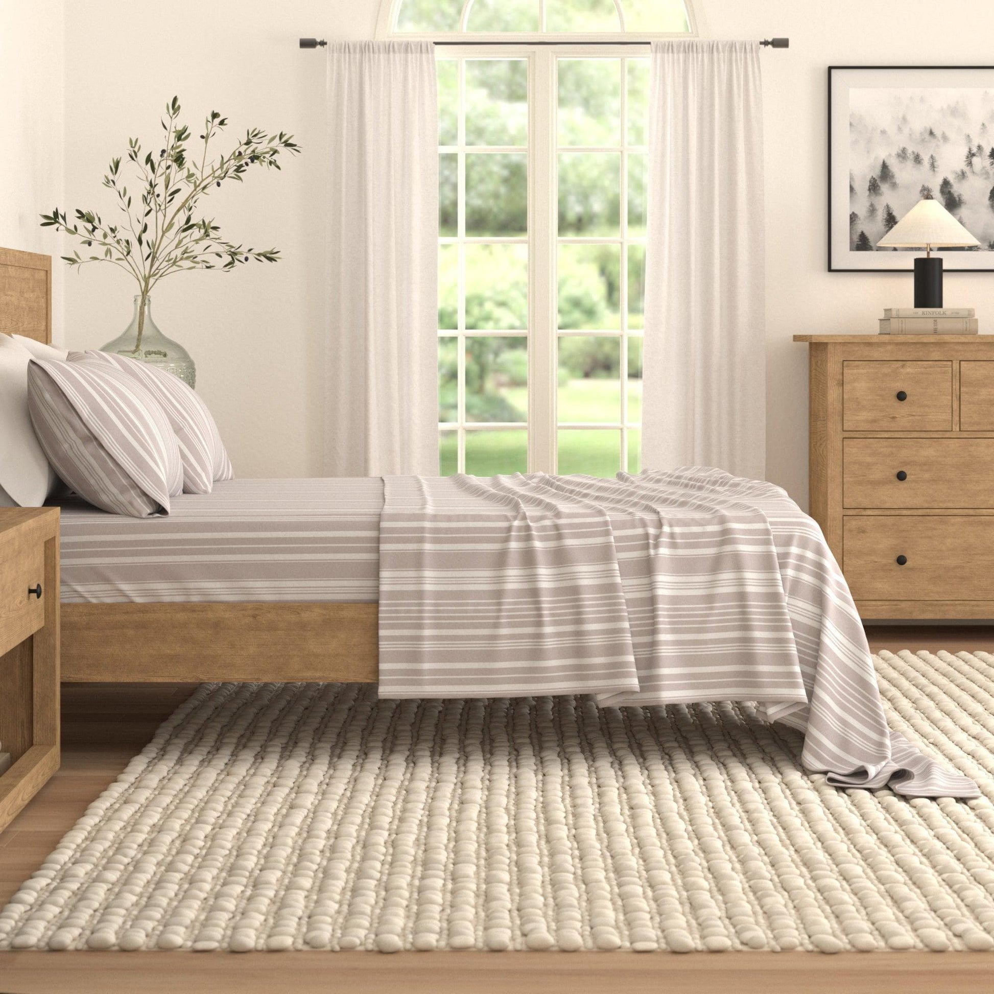 Sleep City King / Sage Green Stripe Bed Sheets 4-Piece Striped Microfiber Sheet Set - Elouise Collection Great Bay Home