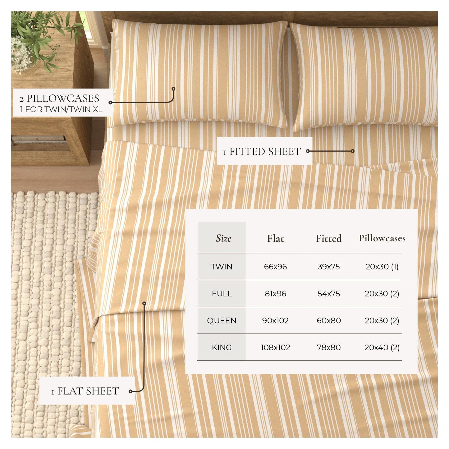 Sleep City King / Sage Green Stripe Bed Sheets 4-Piece Striped Microfiber Sheet Set - Elouise Collection Great Bay Home