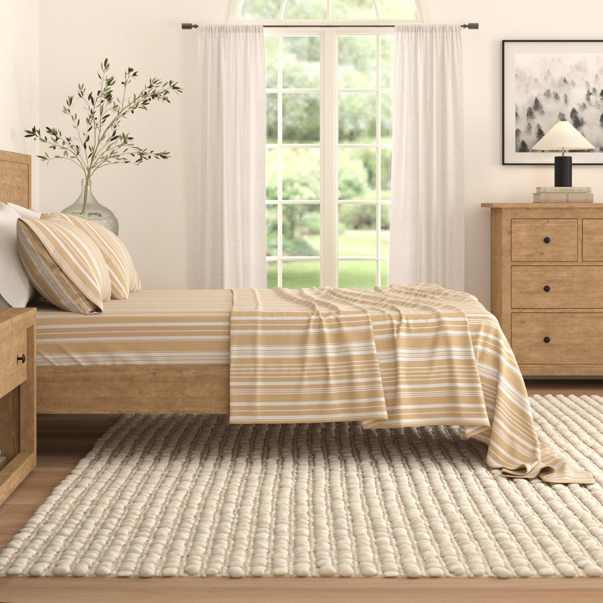 Sleep City King / Sage Green Stripe Bed Sheets 4-Piece Striped Microfiber Sheet Set - Elouise Collection Great Bay Home