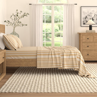 Sleep City King / Sage Green Stripe Bed Sheets 4-Piece Striped Microfiber Sheet Set - Elouise Collection Great Bay Home