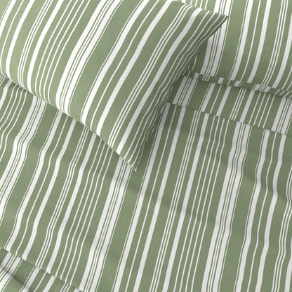 Sleep City King / Sage Green Stripe Bed Sheets 4-Piece Striped Microfiber Sheet Set - Elouise Collection Great Bay Home
