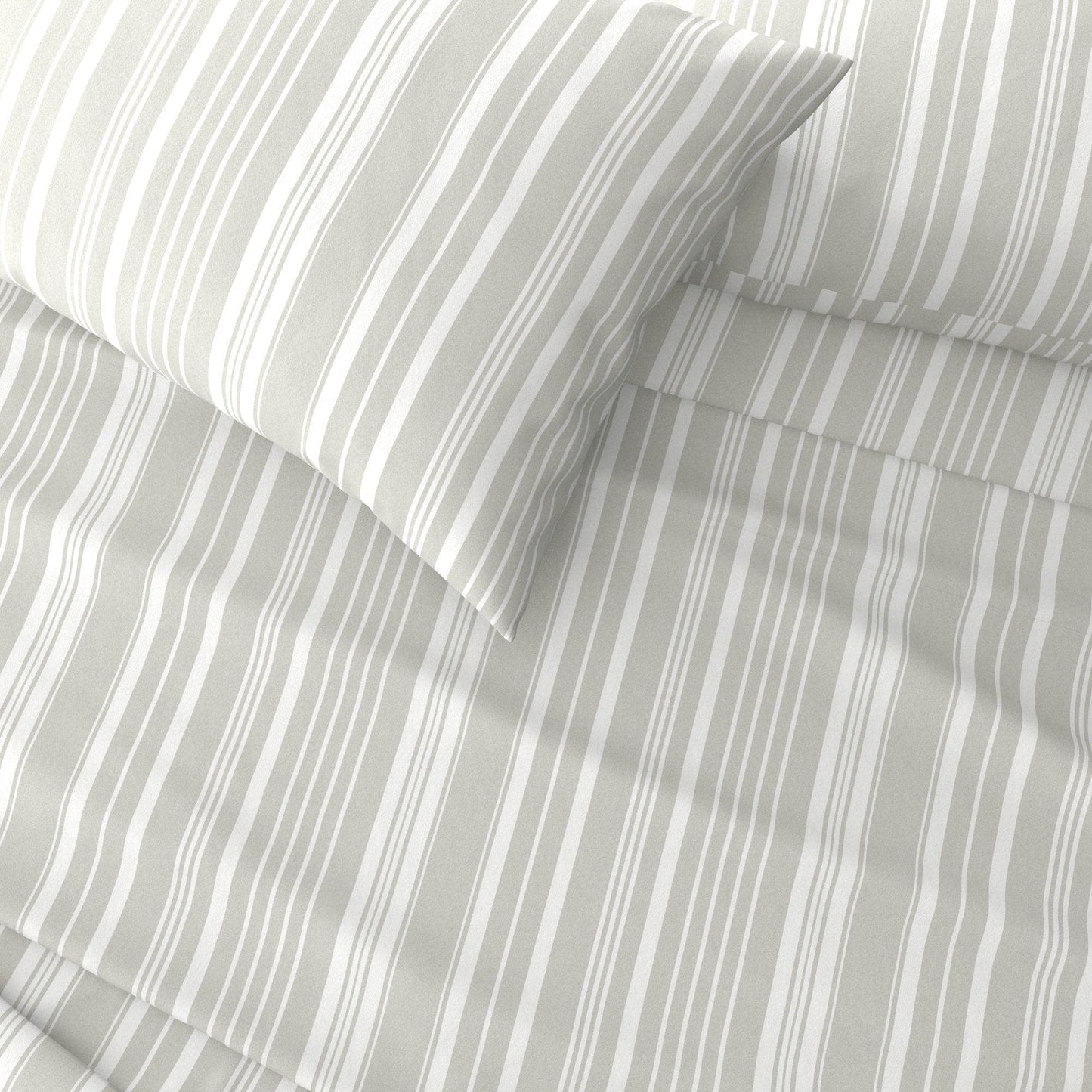 Sleep City King / Sage Green Stripe Bed Sheets 4-Piece Striped Microfiber Sheet Set - Elouise Collection Great Bay Home