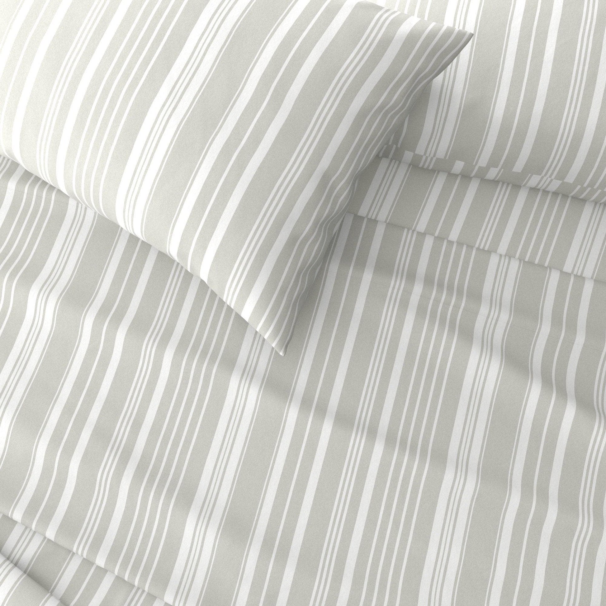 Sleep City King / Sage Green Stripe Bed Sheets 4-Piece Striped Microfiber Sheet Set - Elouise Collection Great Bay Home