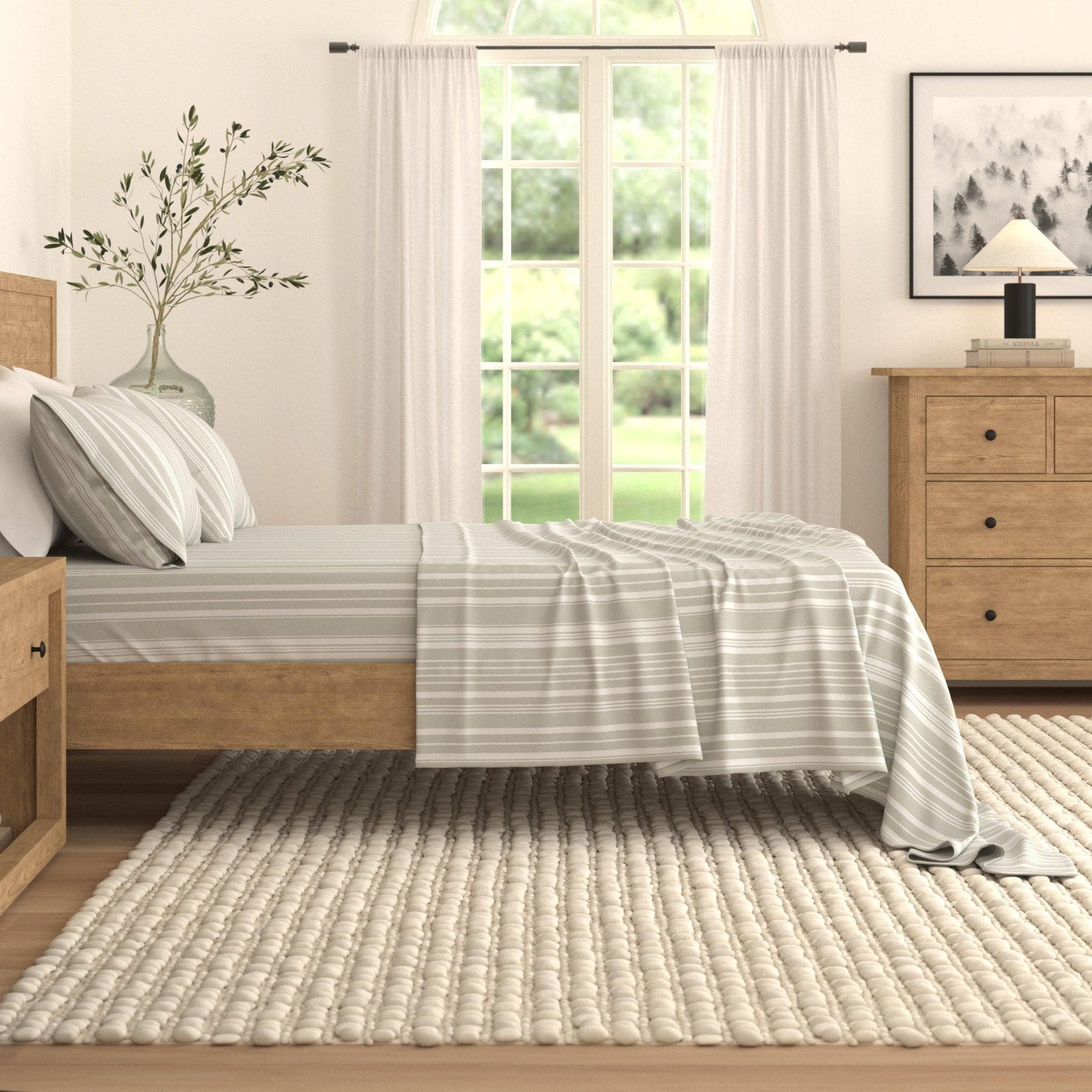 Sleep City King / Sage Green Stripe Bed Sheets 4-Piece Striped Microfiber Sheet Set - Elouise Collection Great Bay Home
