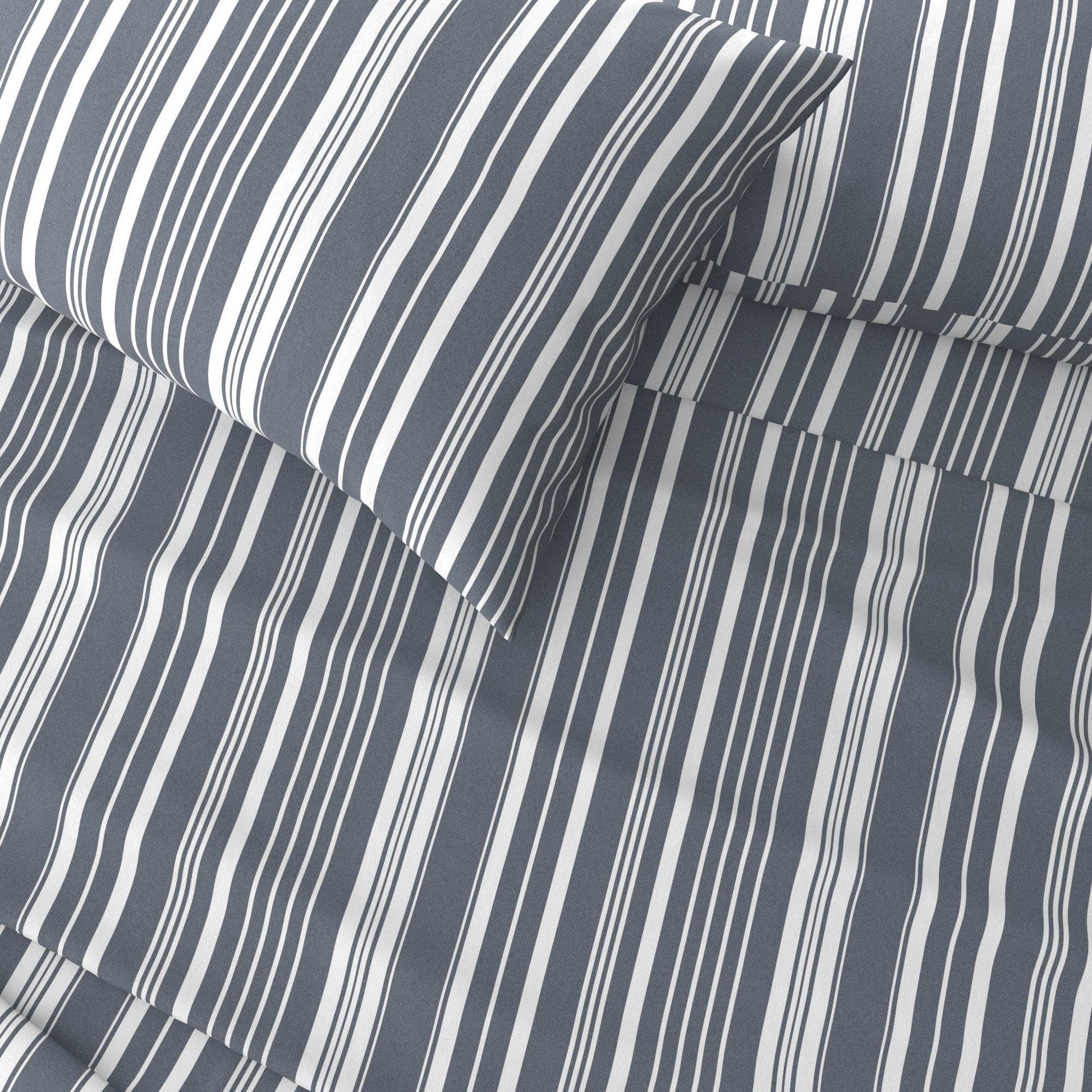 Sleep City King / Sage Green Stripe Bed Sheets 4-Piece Striped Microfiber Sheet Set - Elouise Collection Great Bay Home
