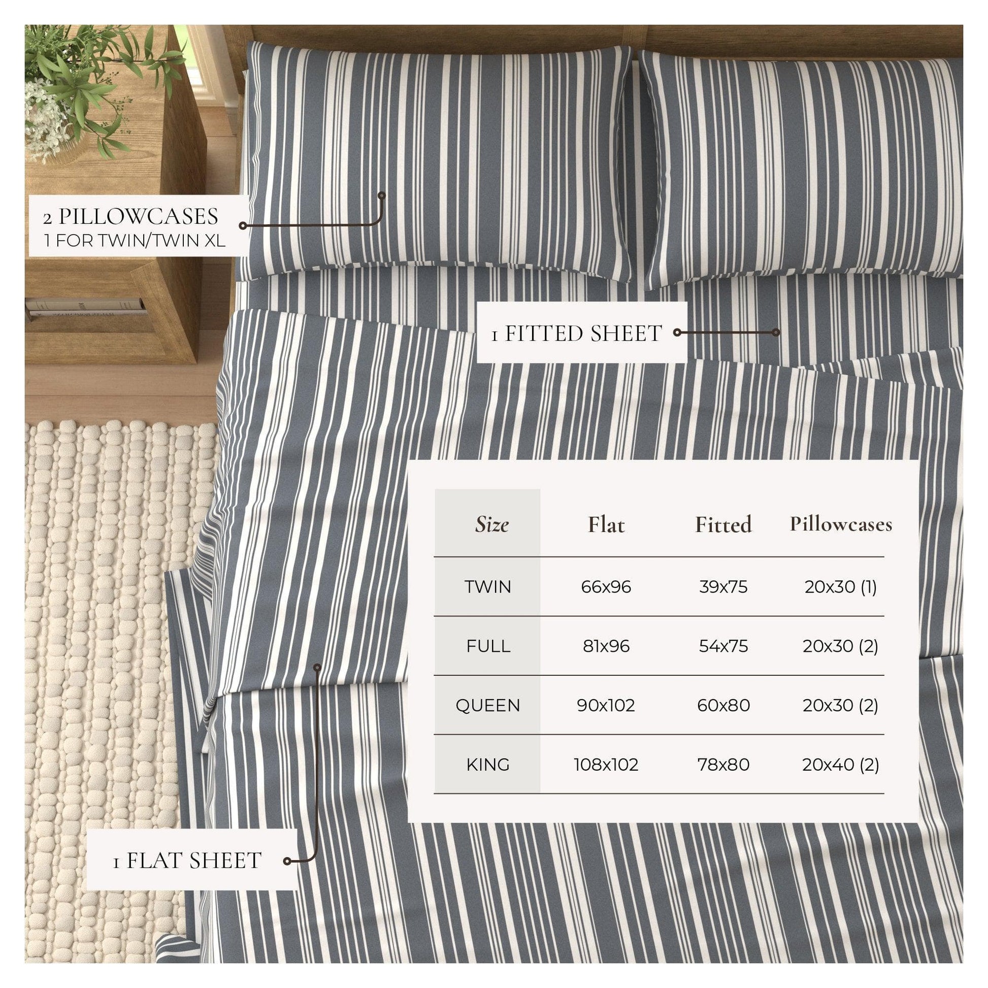 Sleep City King / Sage Green Stripe Bed Sheets 4-Piece Striped Microfiber Sheet Set - Elouise Collection Great Bay Home