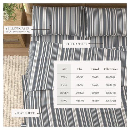 Sleep City King / Sage Green Stripe Bed Sheets 4-Piece Striped Microfiber Sheet Set - Elouise Collection Great Bay Home