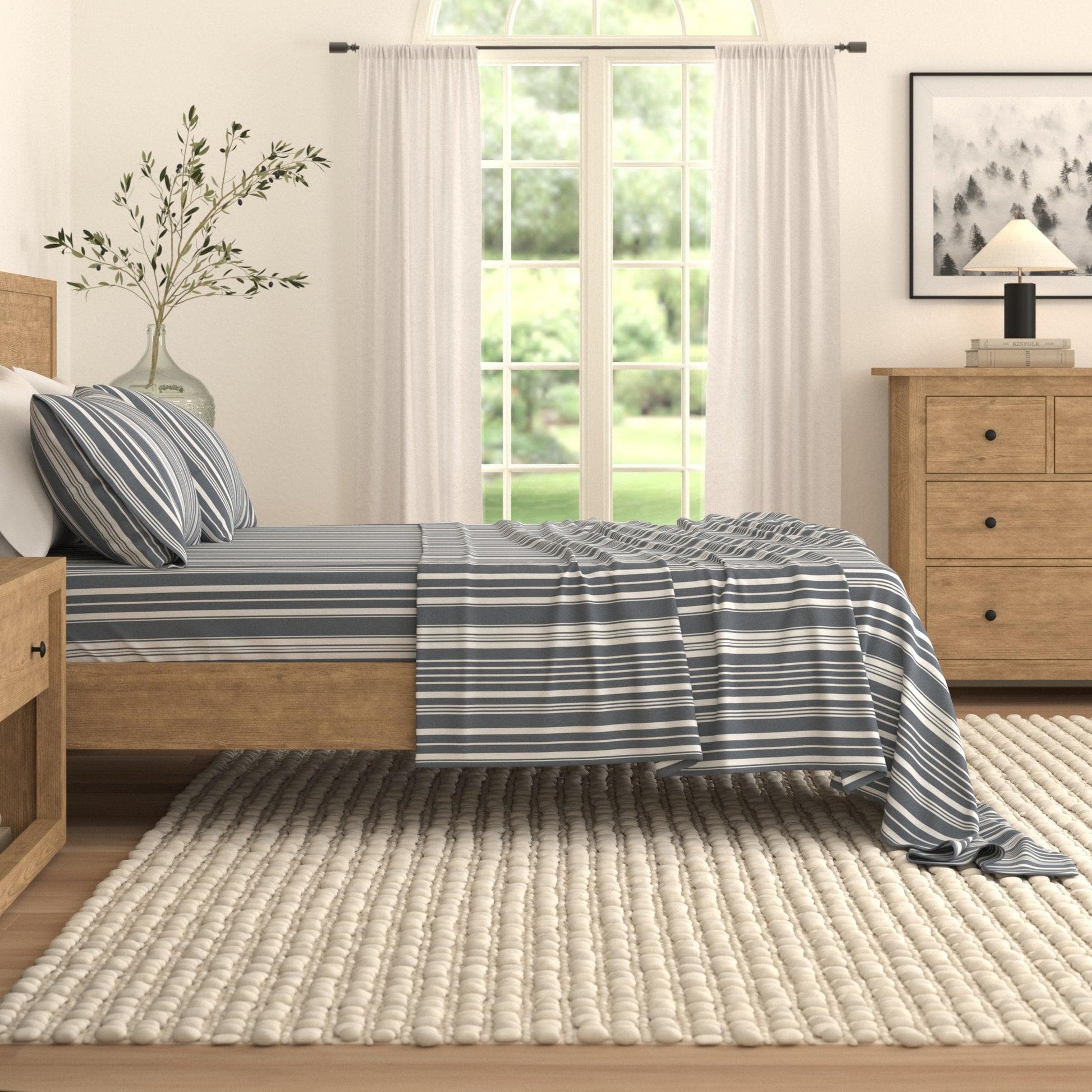 Sleep City King / Sage Green Stripe Bed Sheets 4-Piece Striped Microfiber Sheet Set - Elouise Collection Great Bay Home
