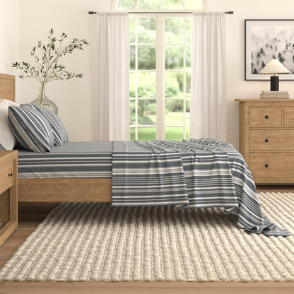 Sleep City King / Sage Green Stripe Bed Sheets 4-Piece Striped Microfiber Sheet Set - Elouise Collection Great Bay Home