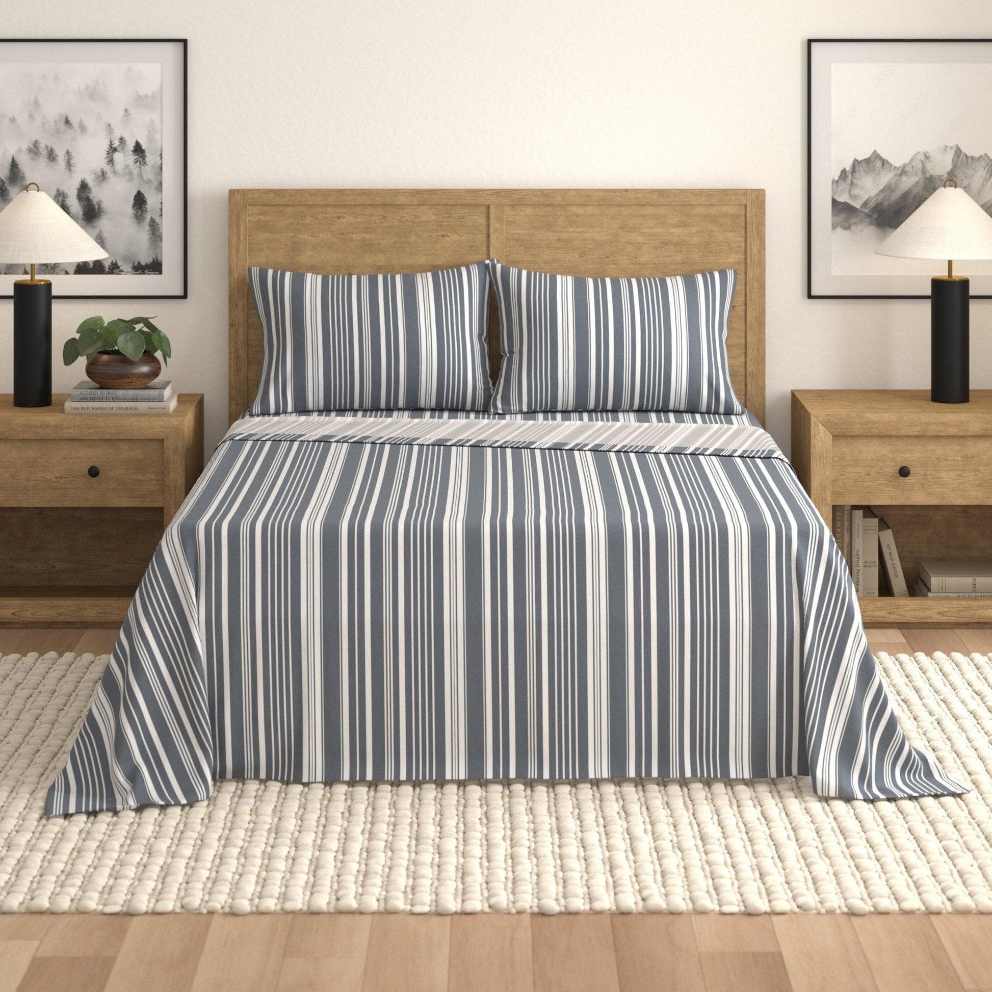 Sleep City King / Sage Green Stripe Bed Sheets 4-Piece Striped Microfiber Sheet Set - Elouise Collection Great Bay Home